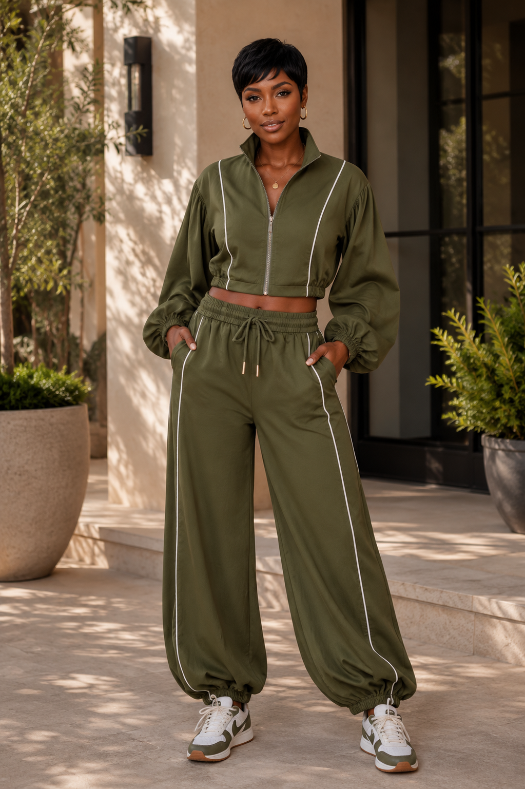 Balloon Sleeve and Pants Set