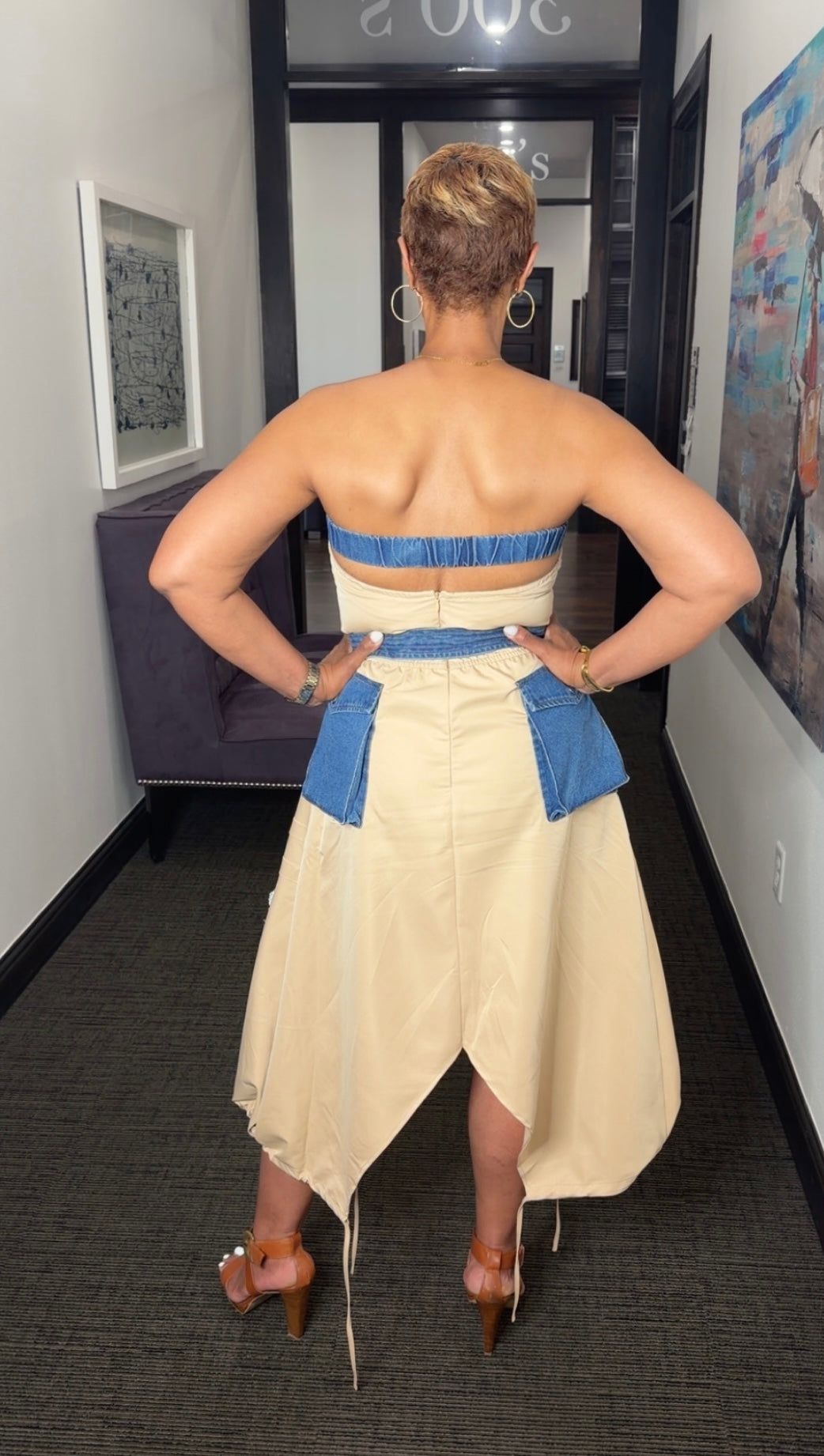 Khaki Down with Denim Dress
