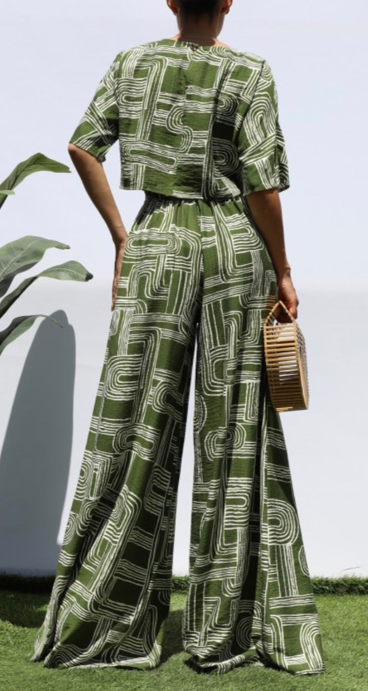 Flowing in Olive Pants Set