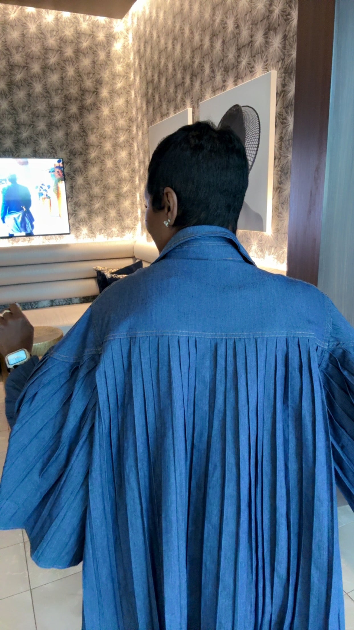 Pleaded Denim Swing Top