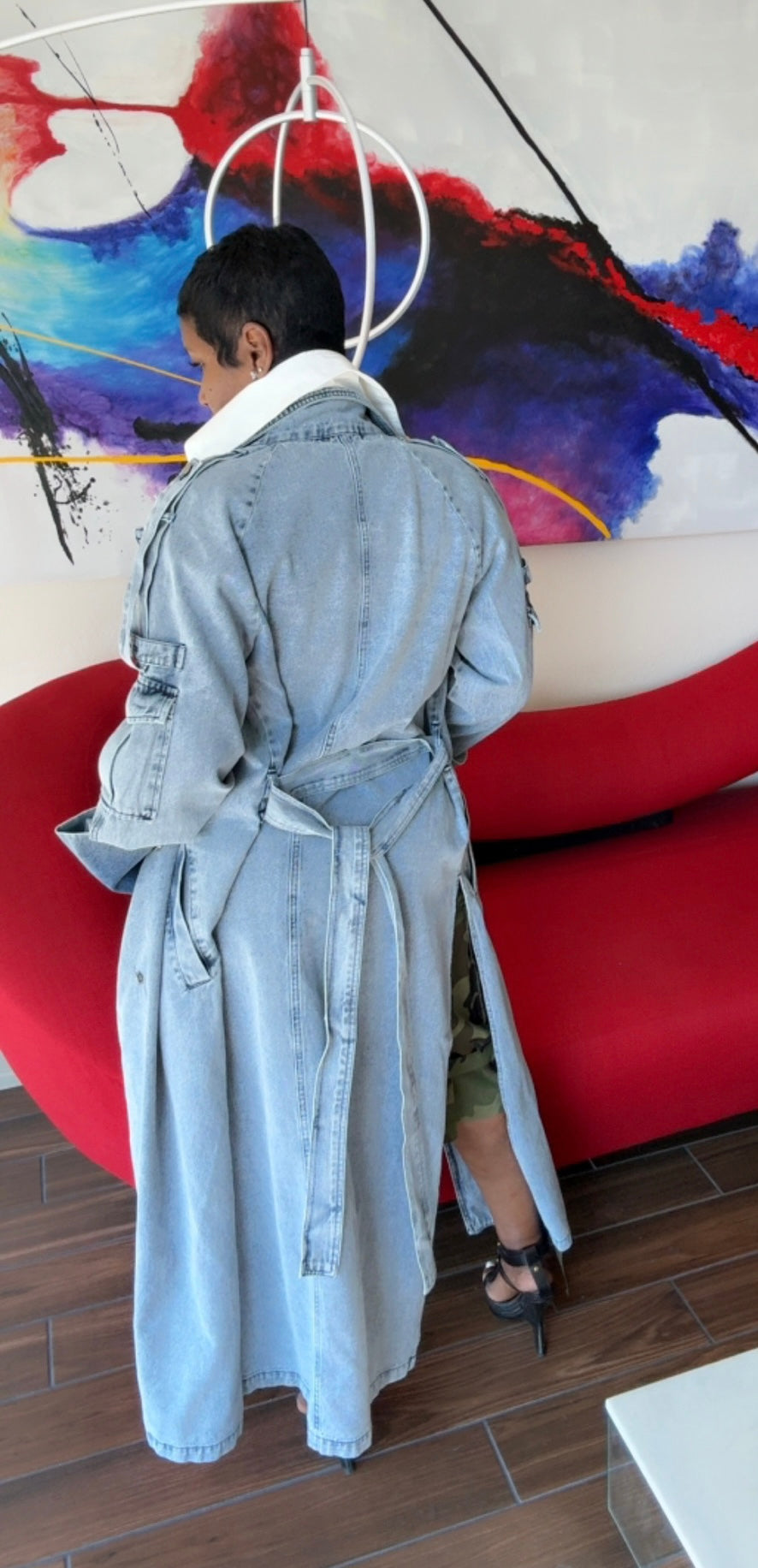 Long Denim Trench Coat