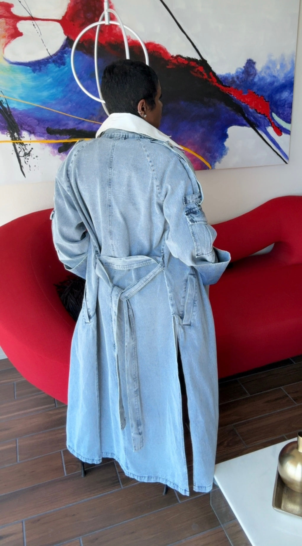 Long Denim Trench Coat