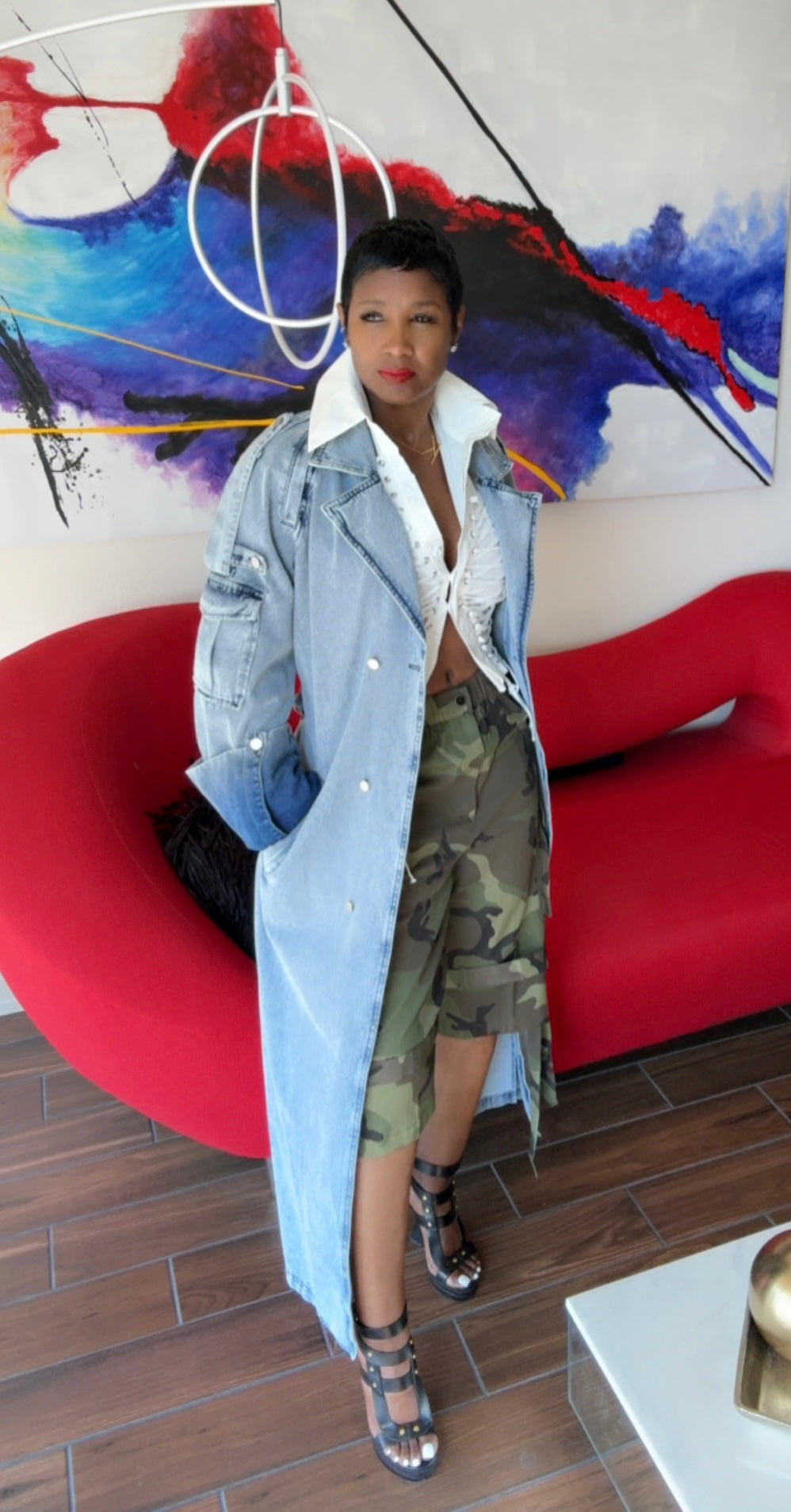 Long Denim Trench Coat