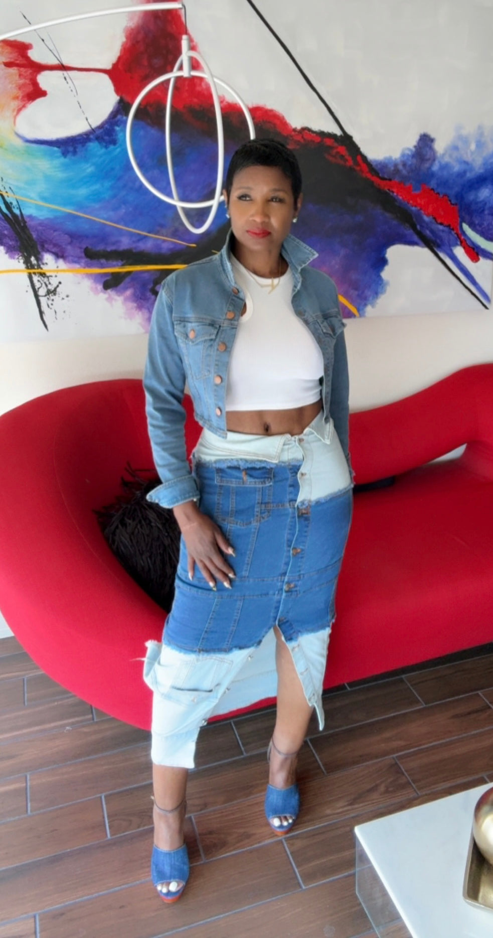 Two Tone Denim Skirt