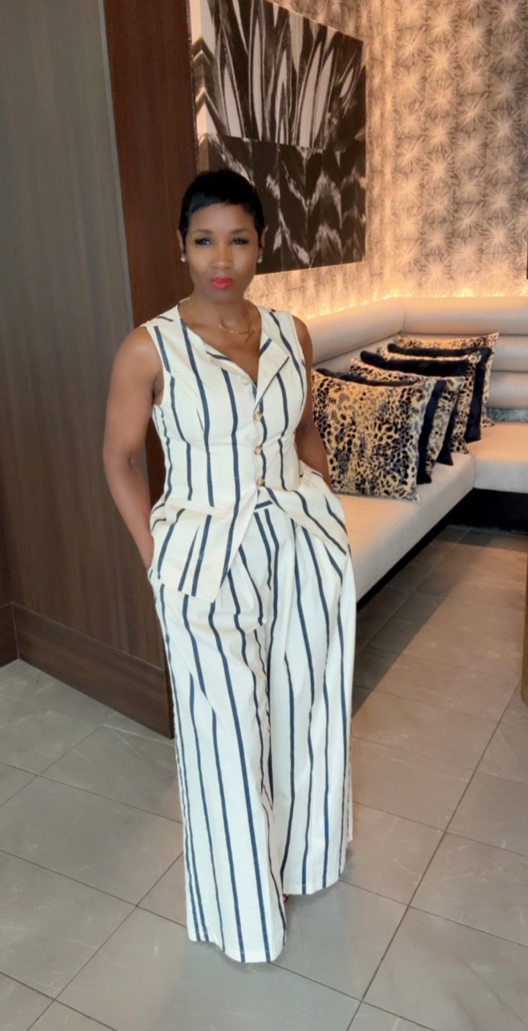 Cream and Navy Stripe Set