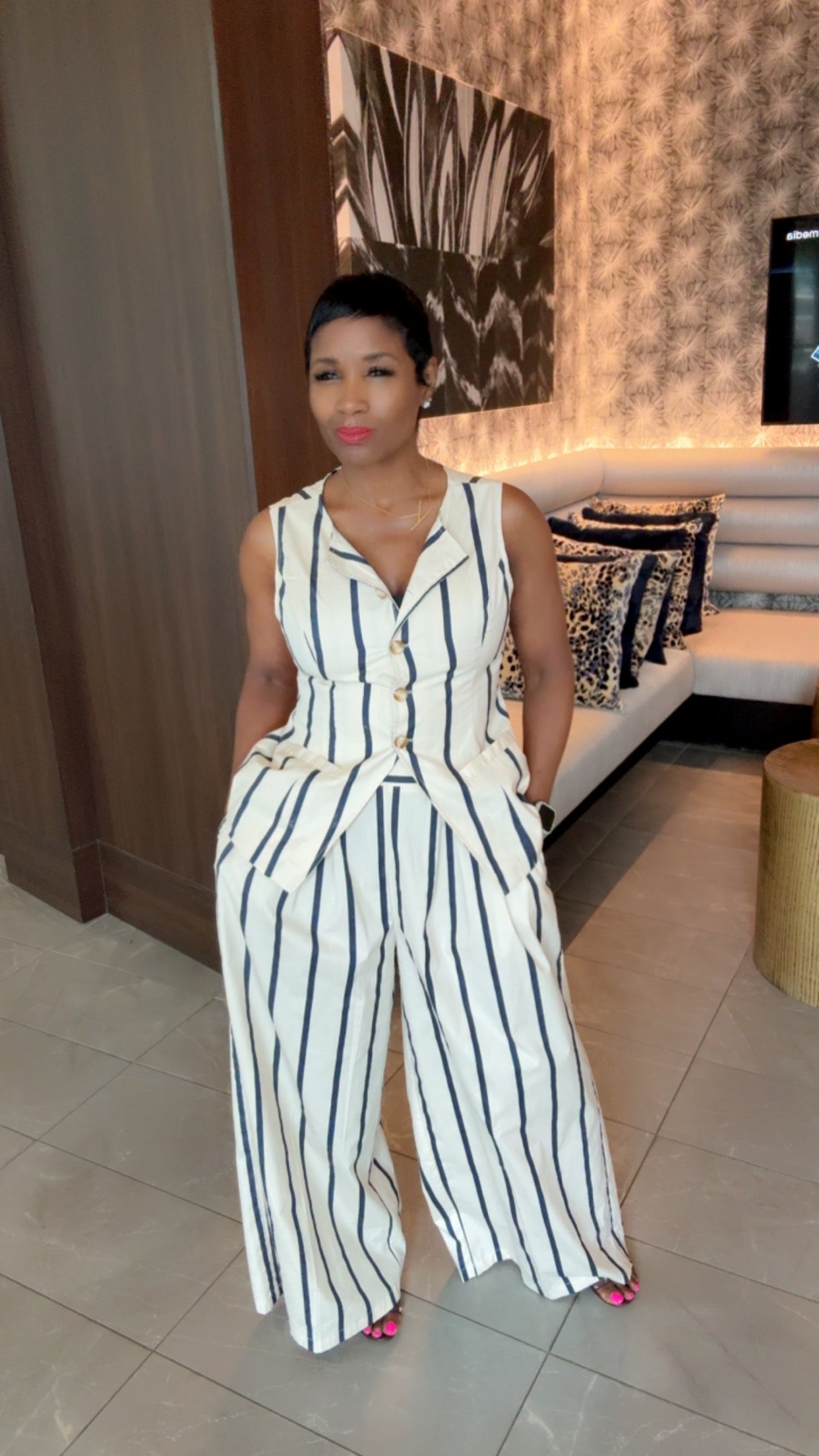 Cream and Navy Stripe Set