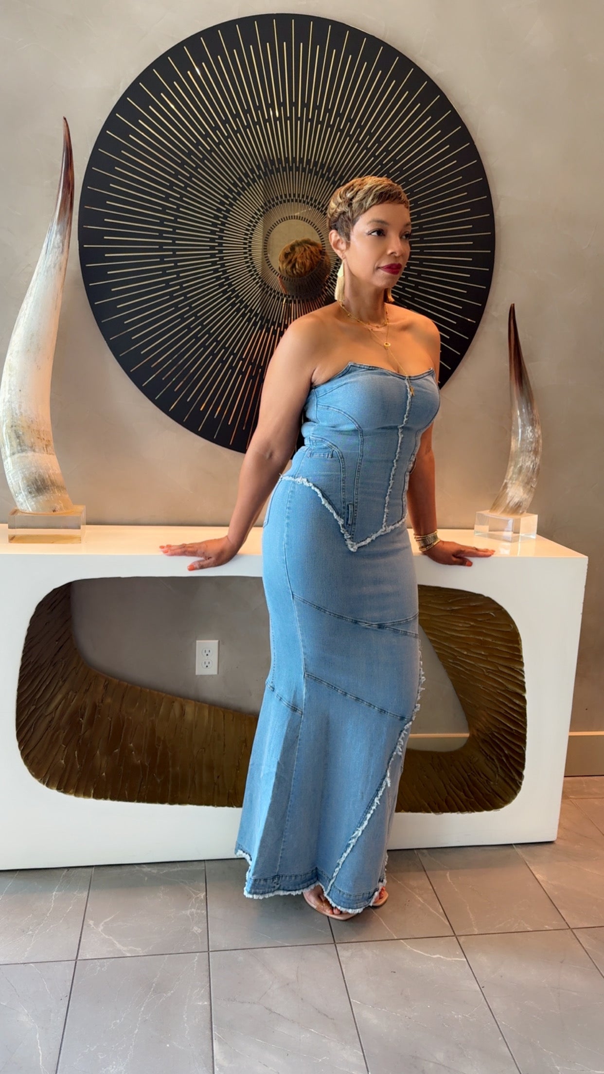 It Girl In Strapless Denim Maxi