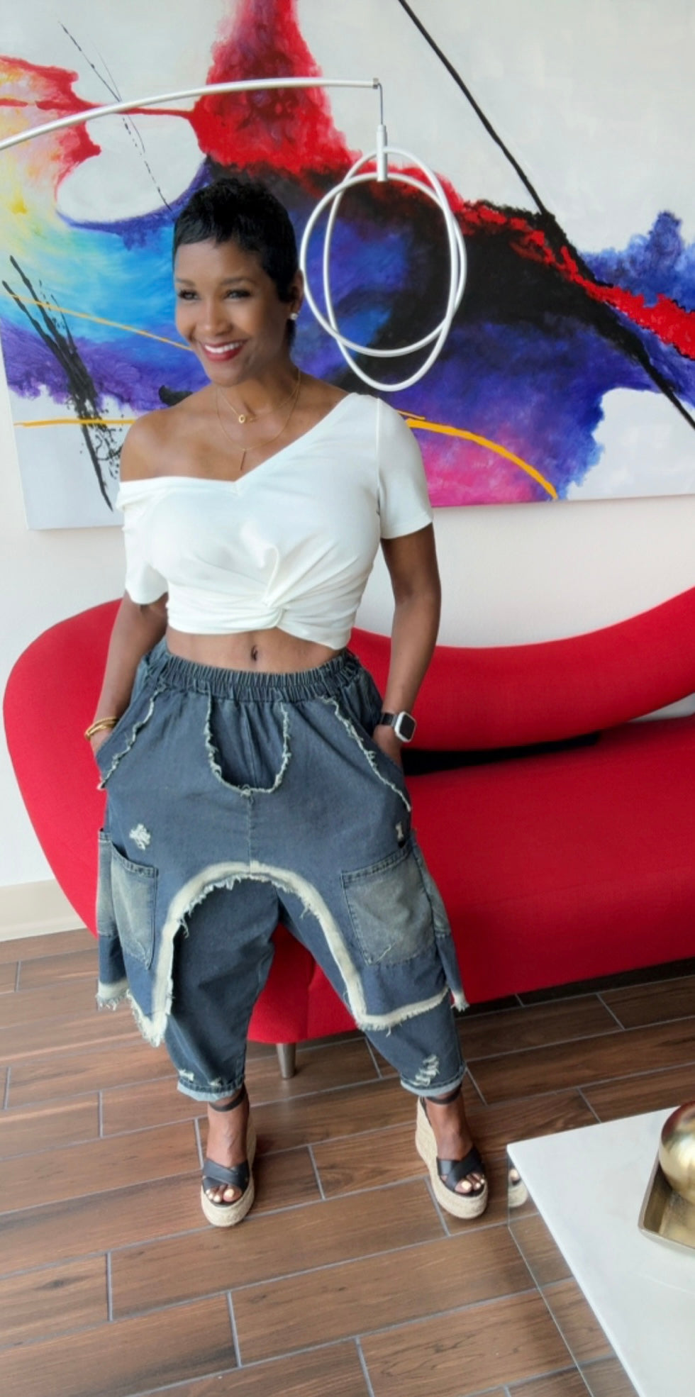 Distressed Denim Harem Pants