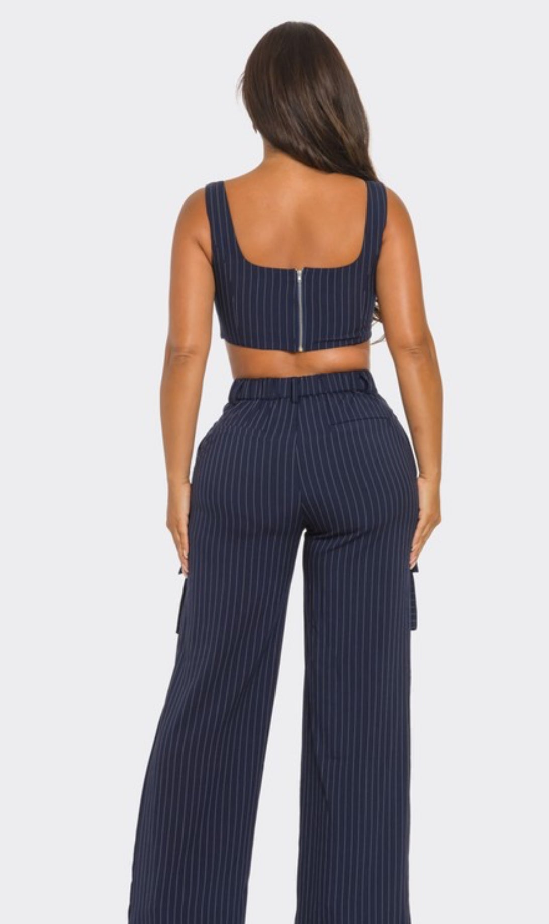 Navy Pinstripes Cargo Pants Set