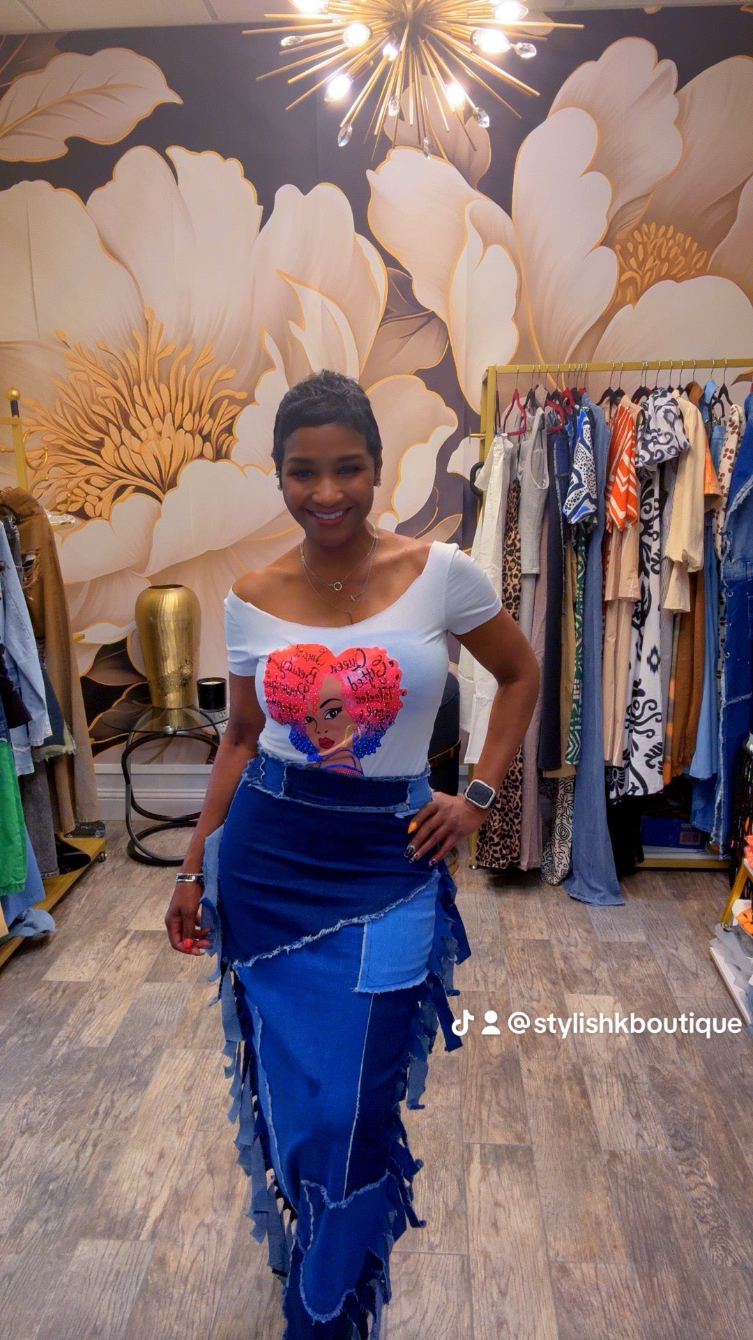 Denim Patchwork Long Skirt