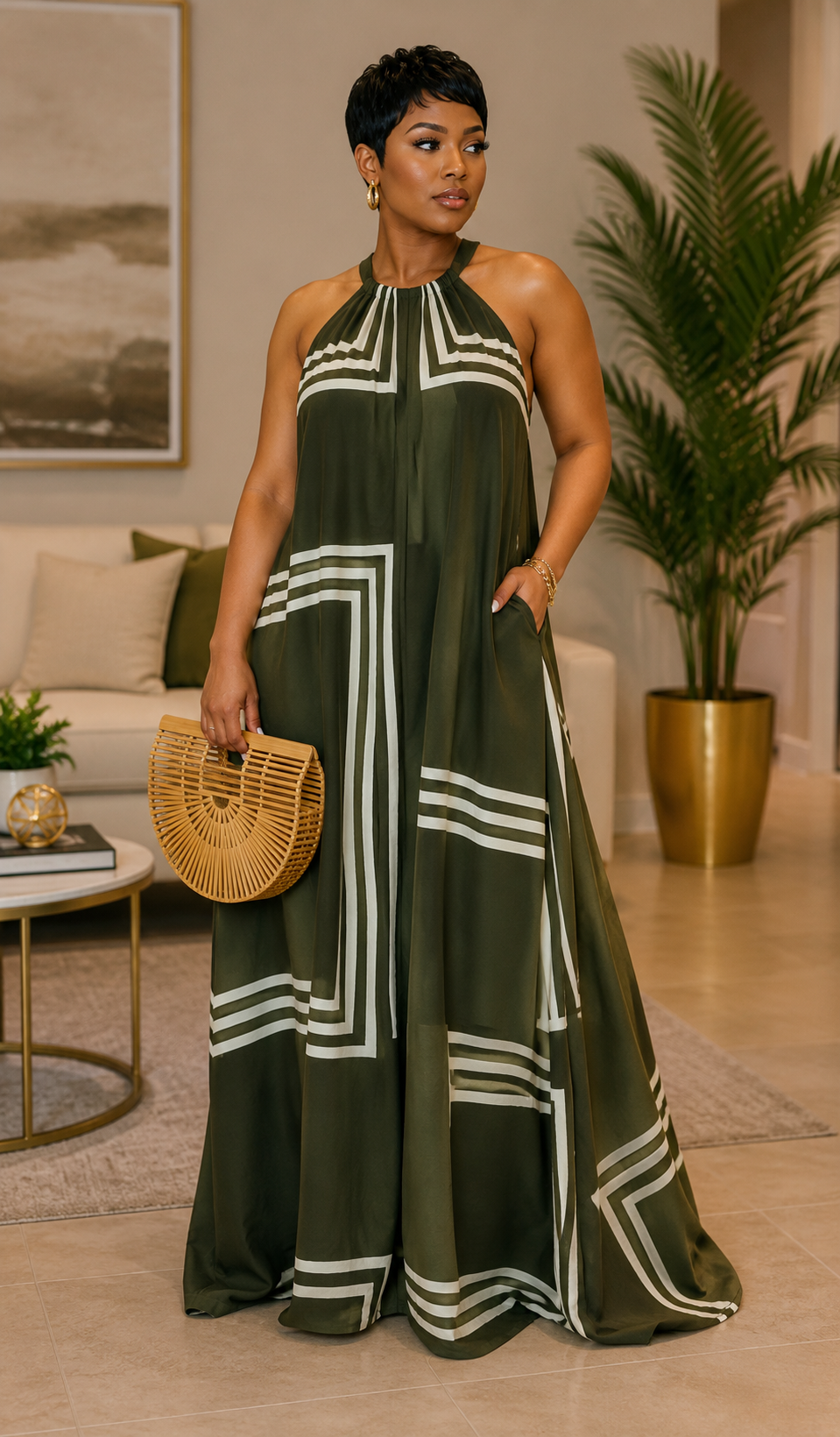 Halter Neck Olive Maxi