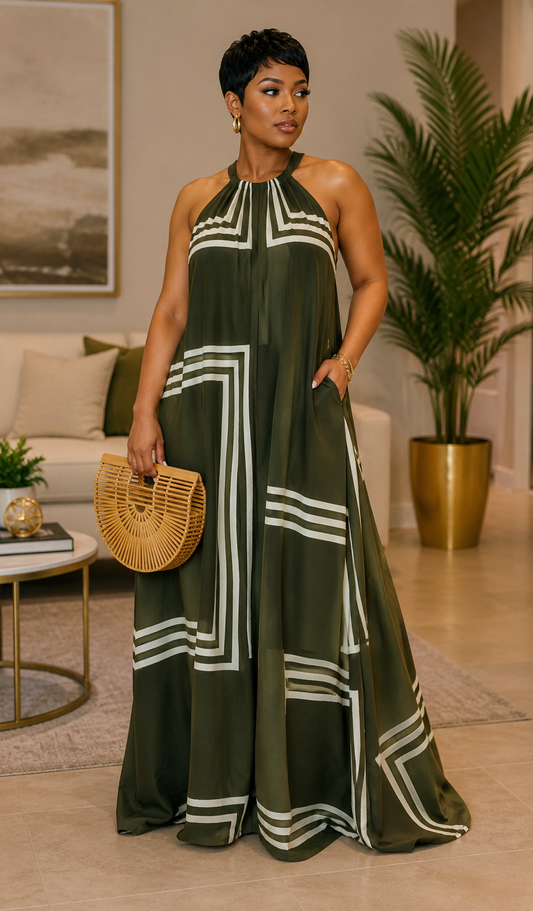 Halter Neck Olive Maxi