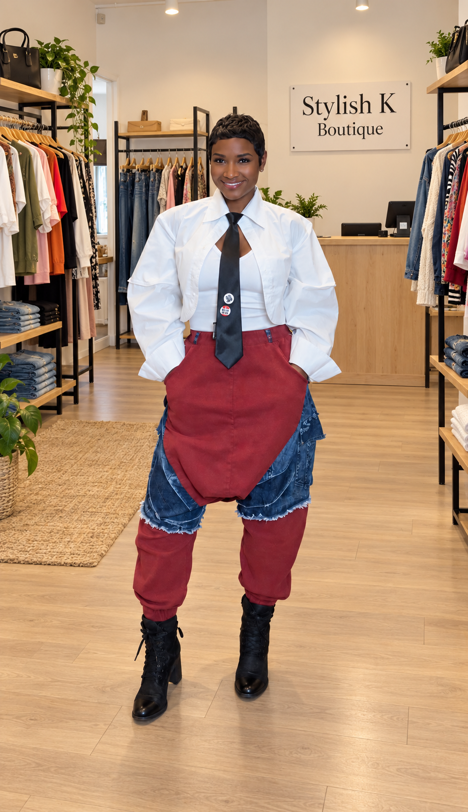 Denim Mix Harem Pants