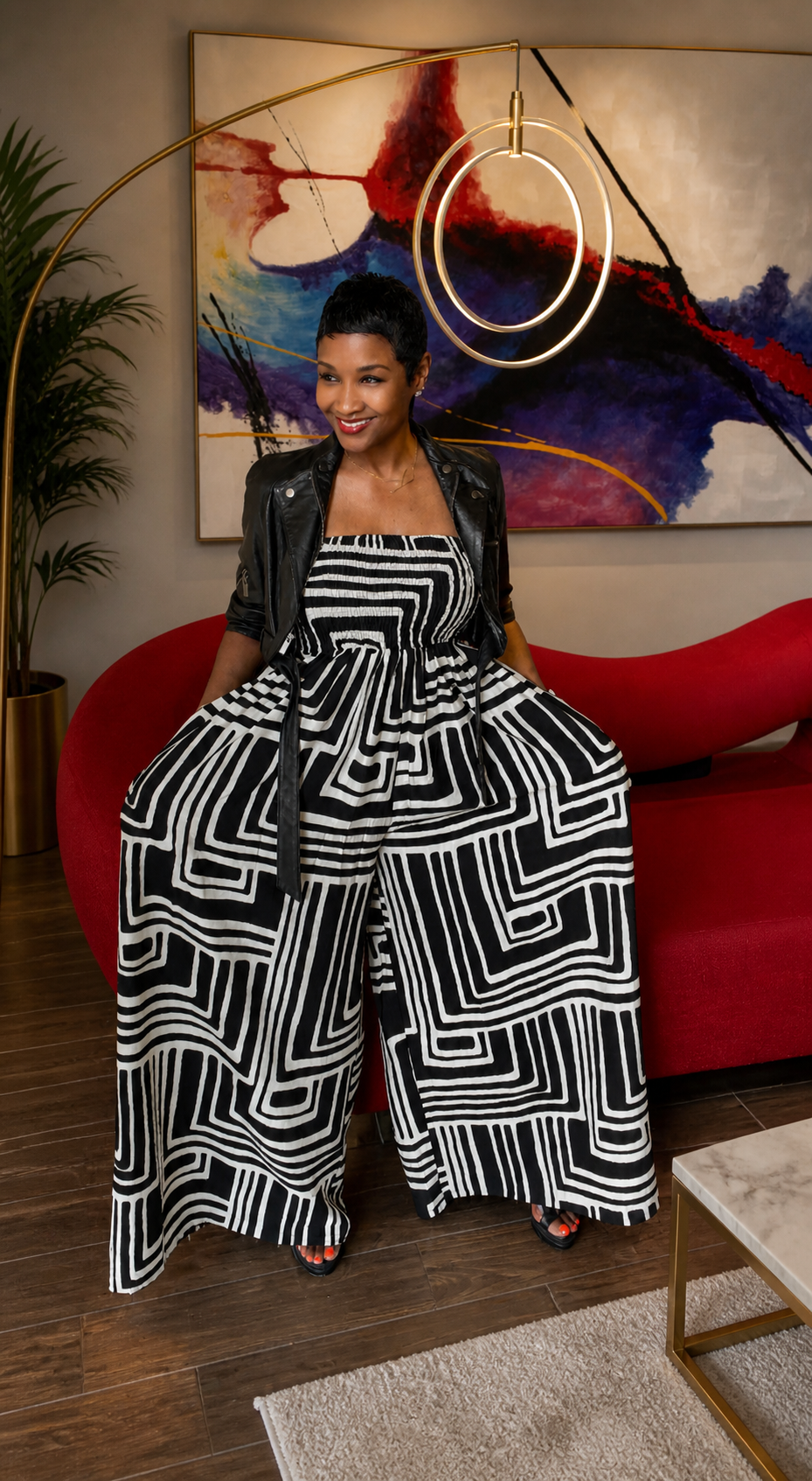 Deep In Lines Black & White Jumpsuit