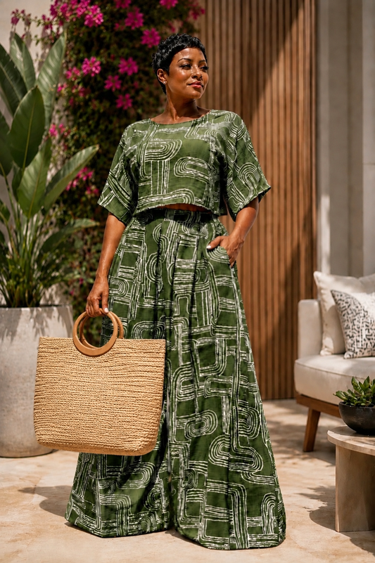 Flowing in Olive Pants Set