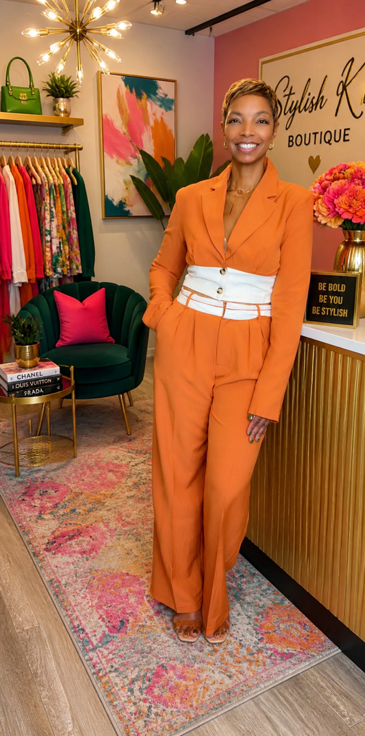 Fall Into this Orange Pant Suit