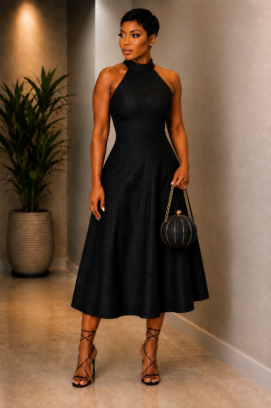 Black Denim Halter Dress
