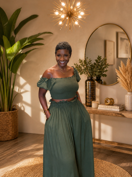 Dark Olive Skirt Set