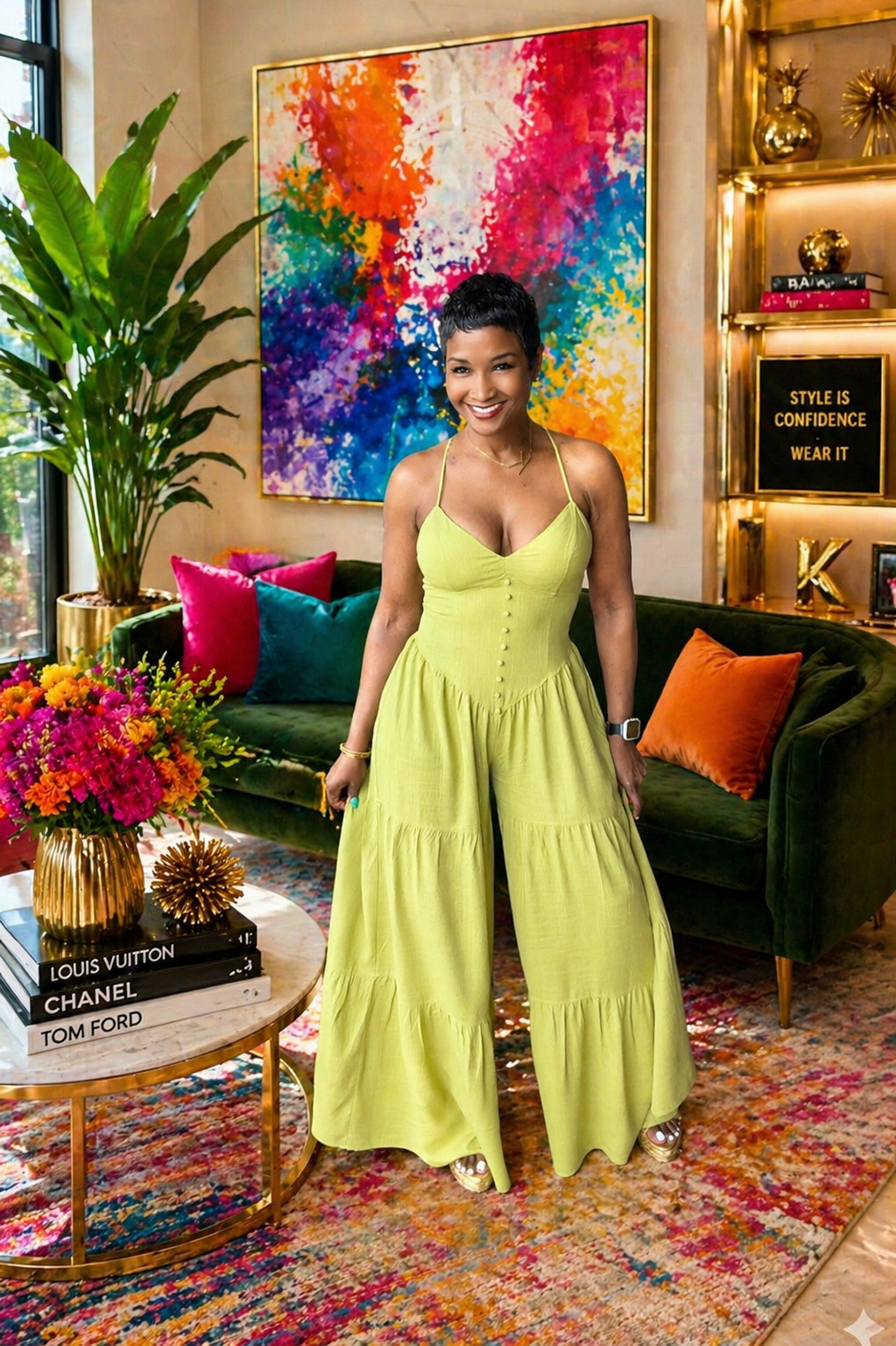 A Soft Lime Linen Jumpsuit