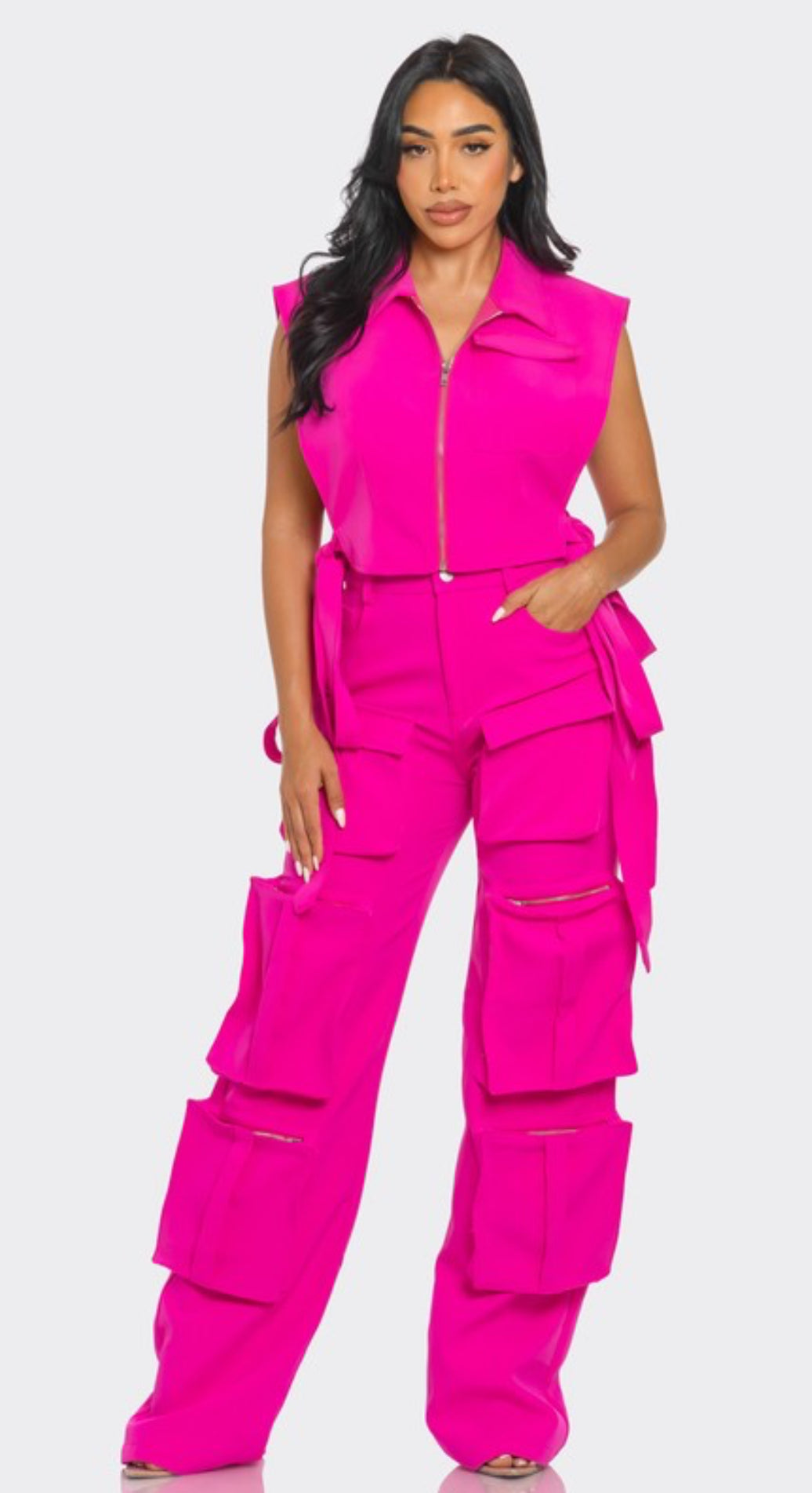 Vivid Pink Cargo Pants Set