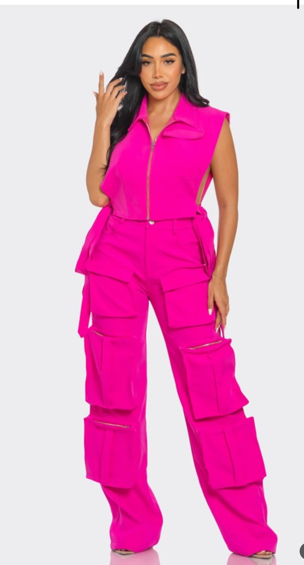 Vivid Pink Cargo Pants Set