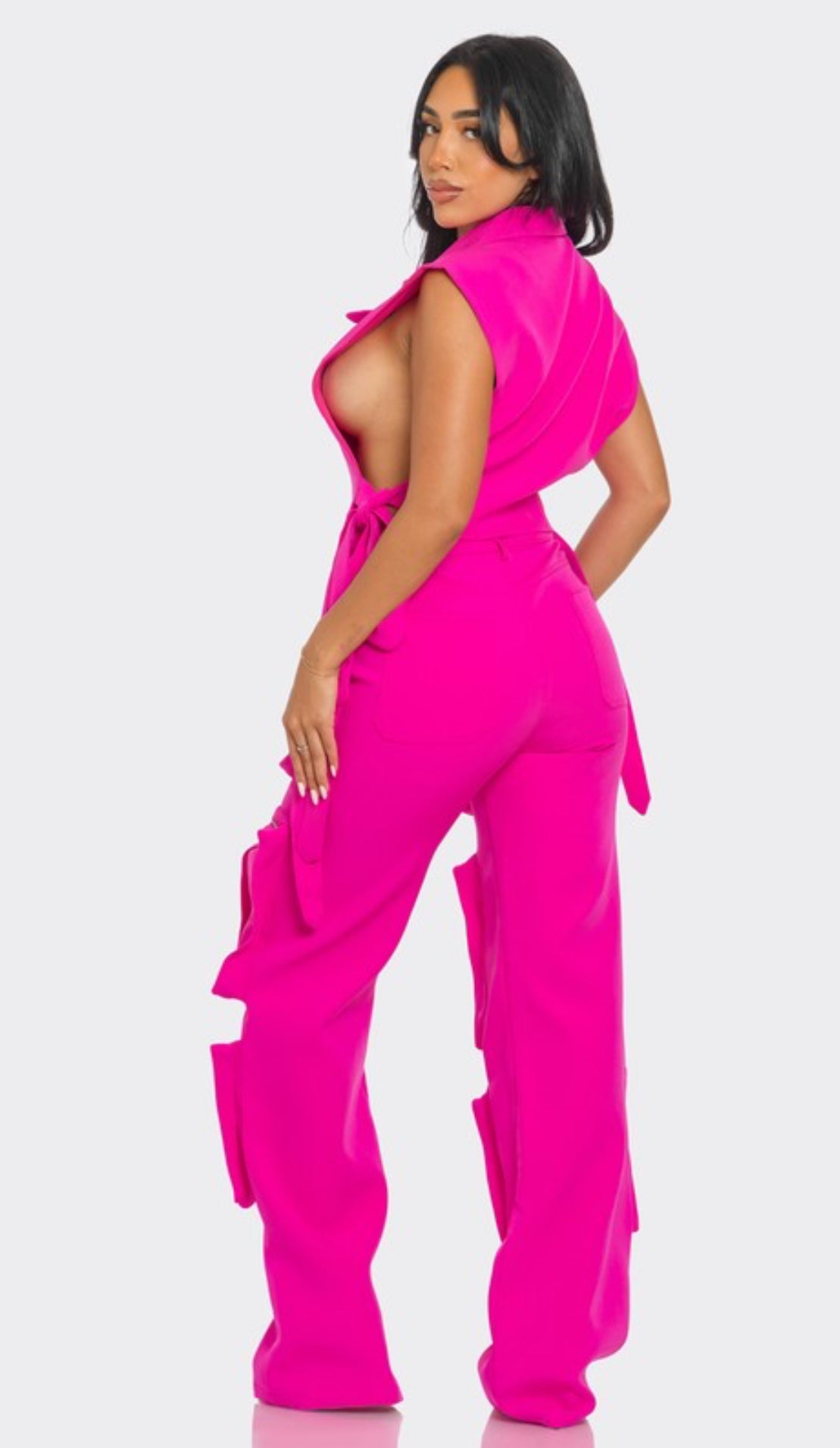 Vivid Pink Cargo Pants Set