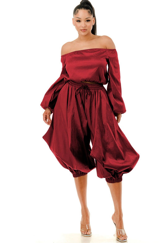 Bubbled in Burgundy Pants Set