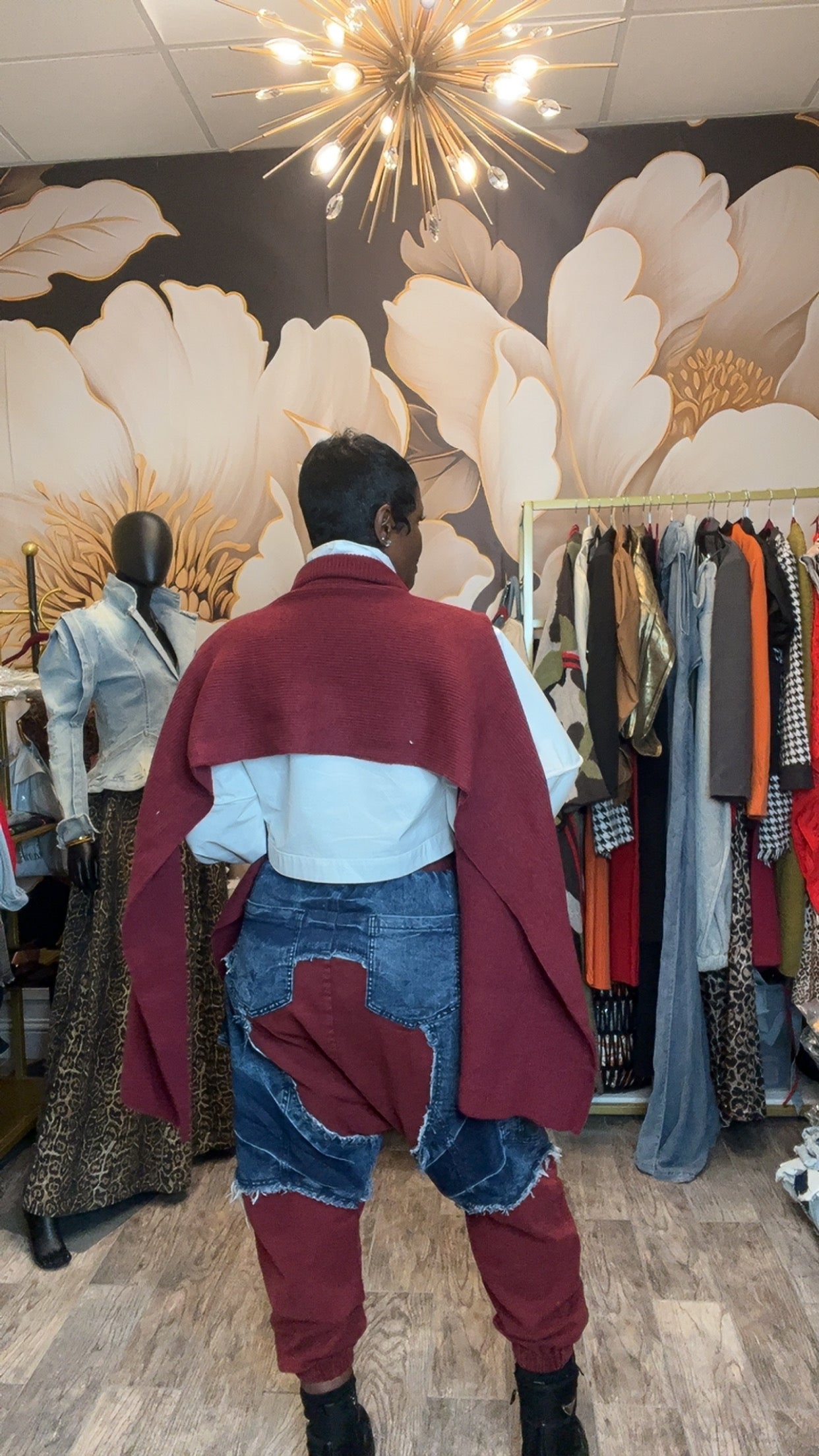 Denim Mix Harem Pants
