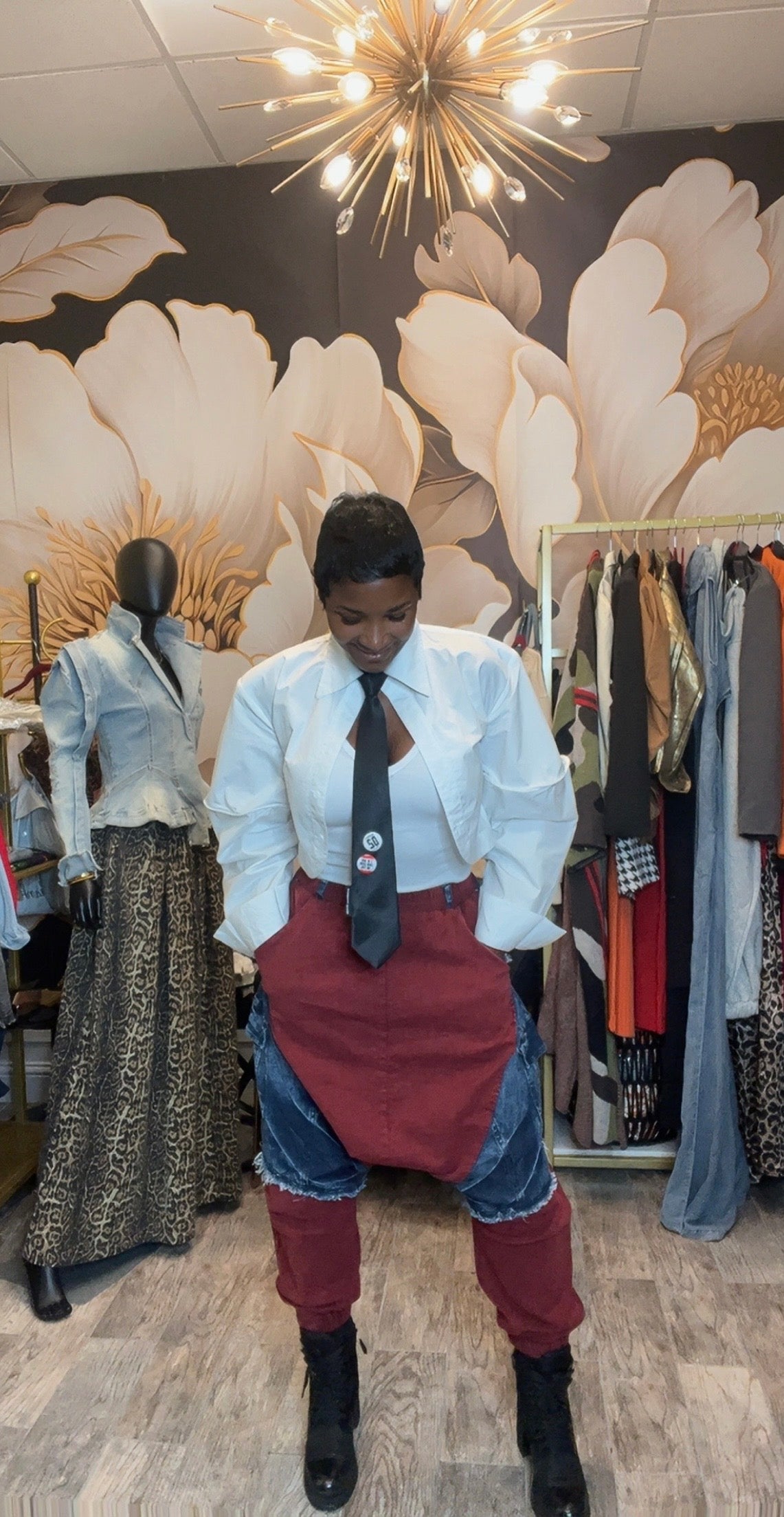 Denim Mix Harem Pants