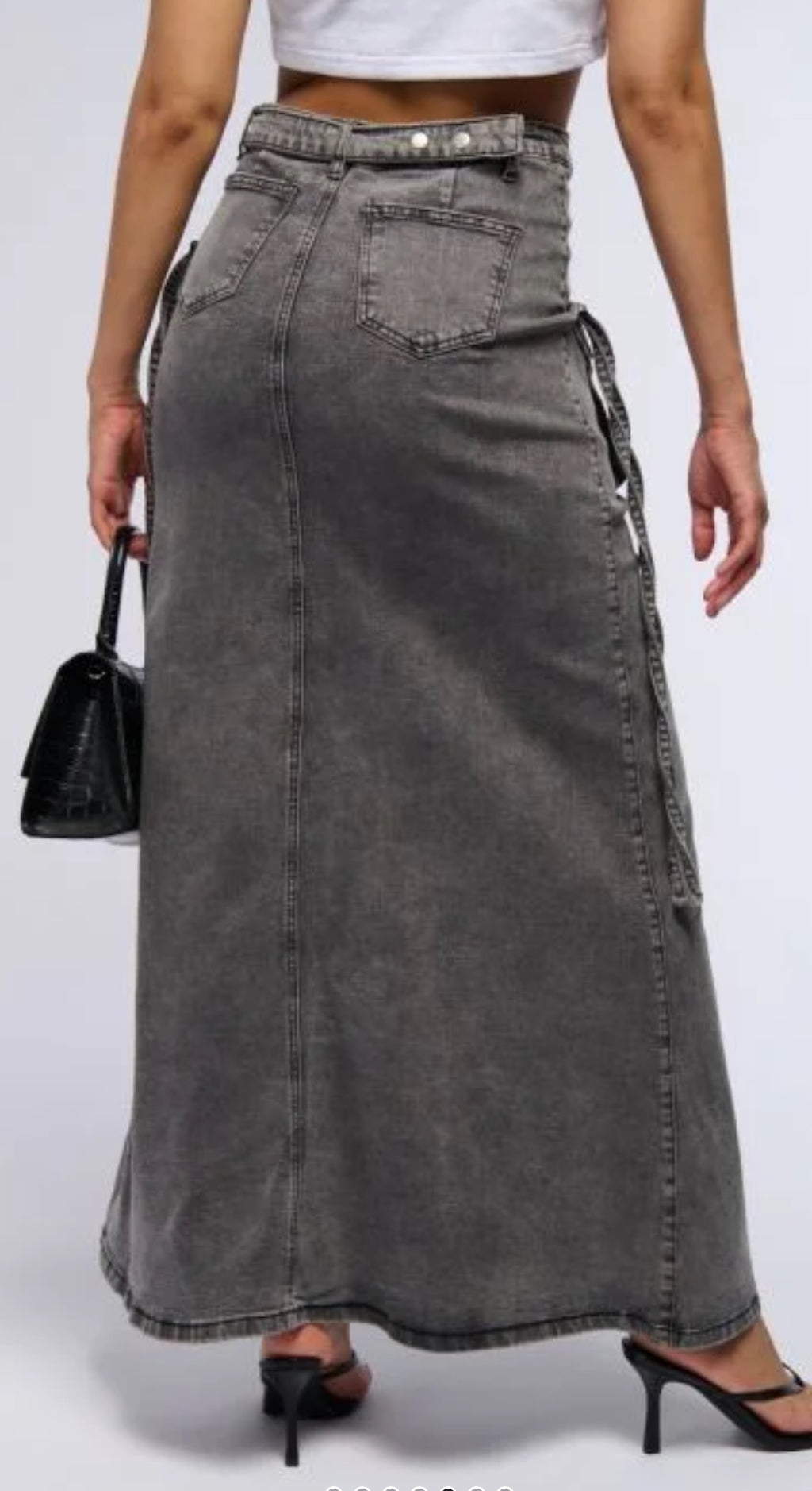 Grey Denim Cargo Skirt