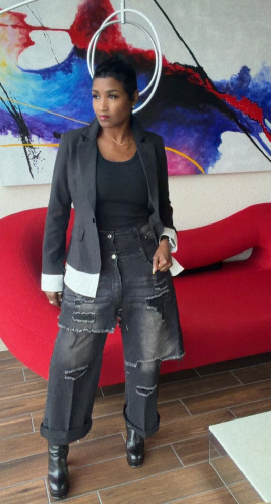 Distress Skirt Layer Jeans