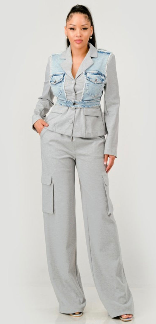 Grey and Denim Mix Suit