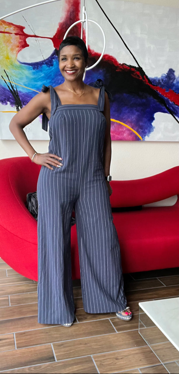 Navy Pinstripe Jumpsuit