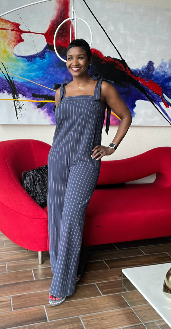 Navy Pinstripe Jumpsuit