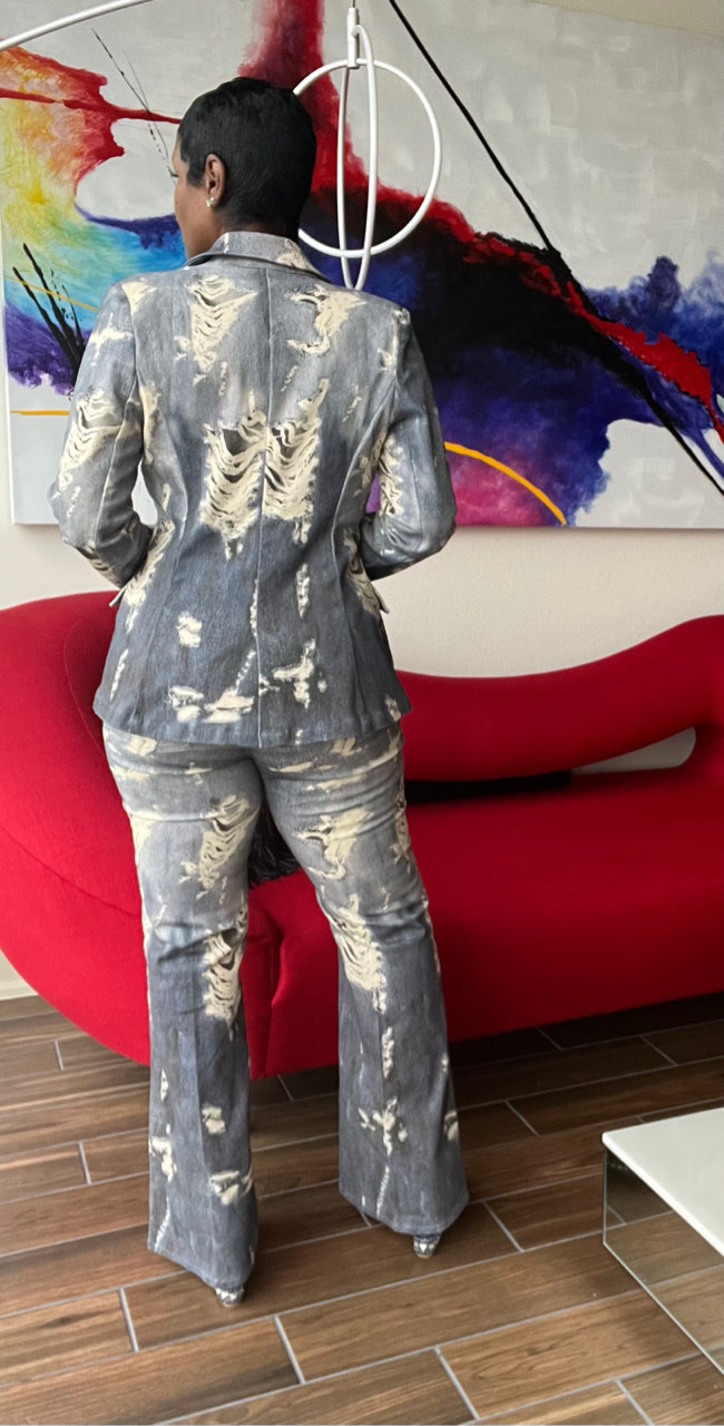 Denim Effect Pants Suit