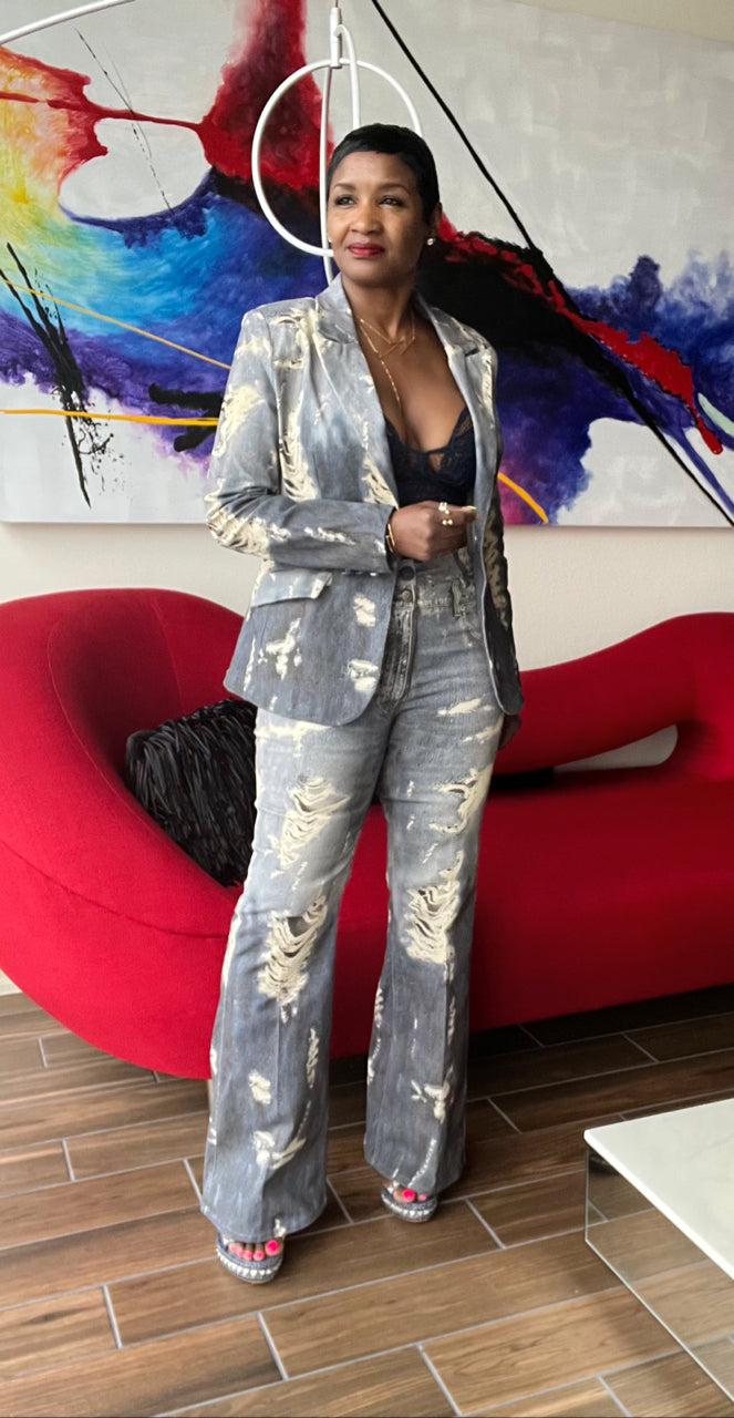 Denim Effect Pants Suit