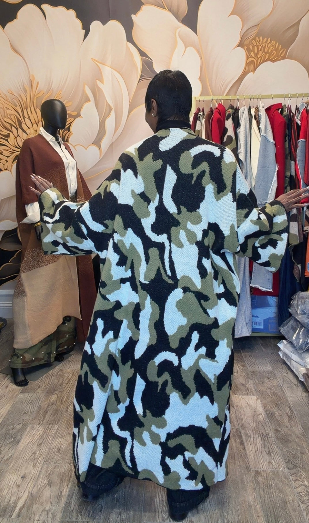 Olive Camo Long Cardigan