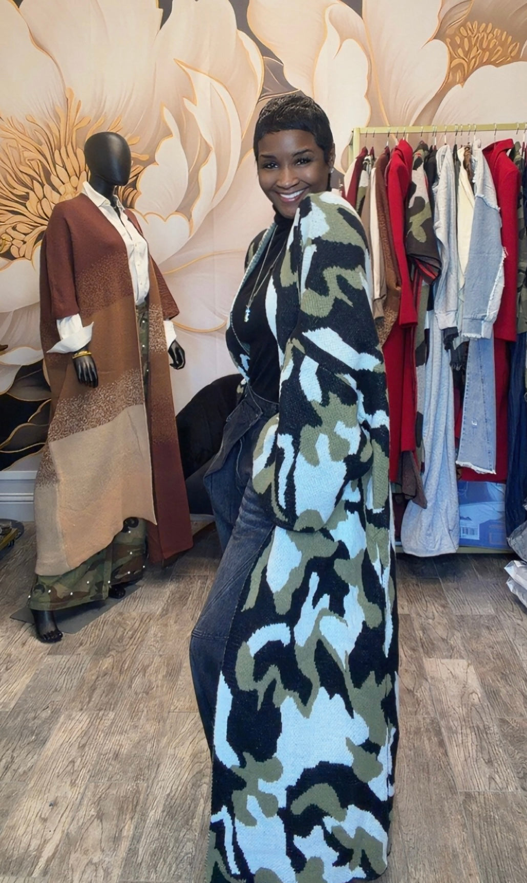 Olive Camo Long Cardigan