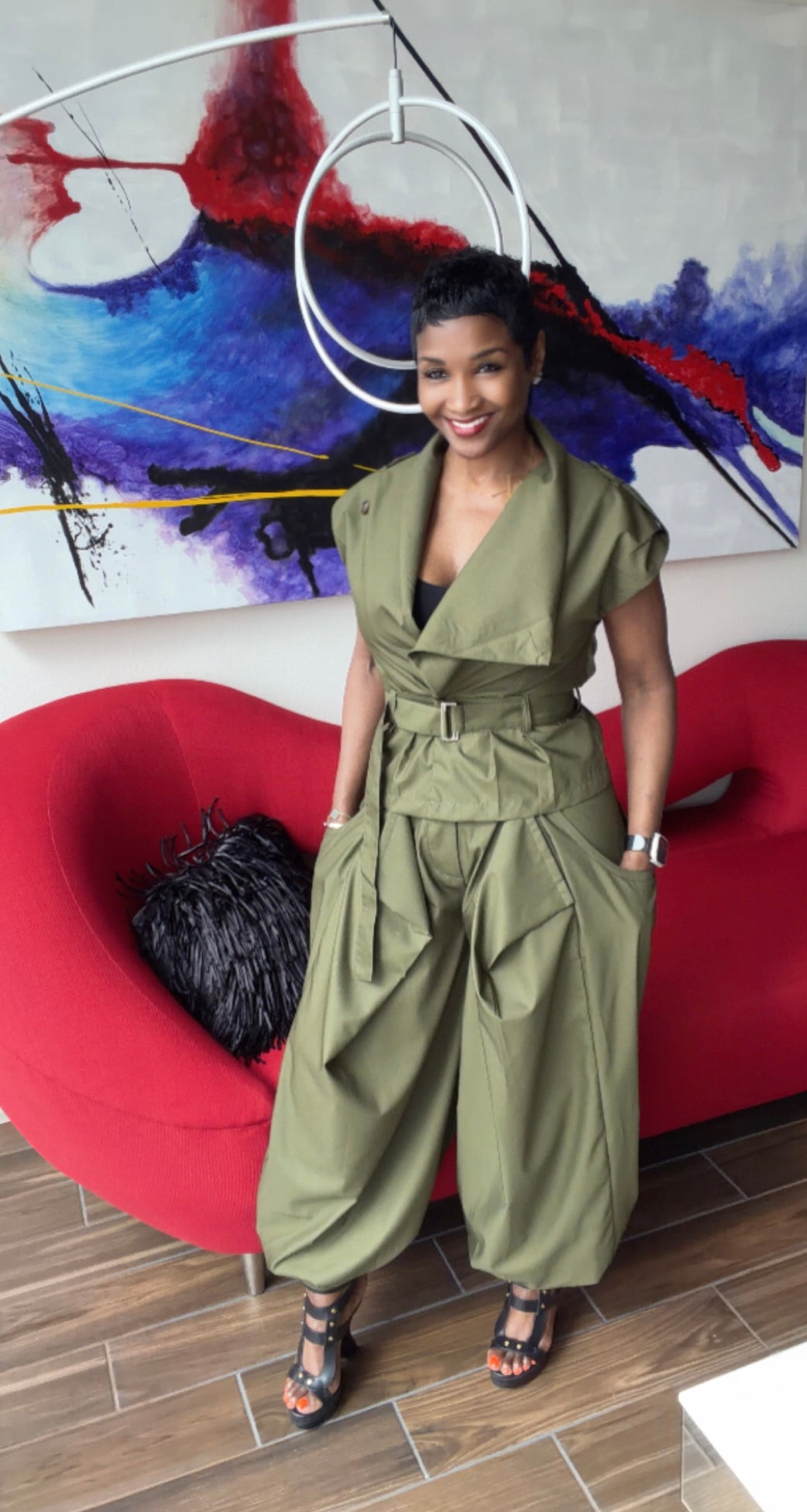 Safari Draped Olive Pants Set