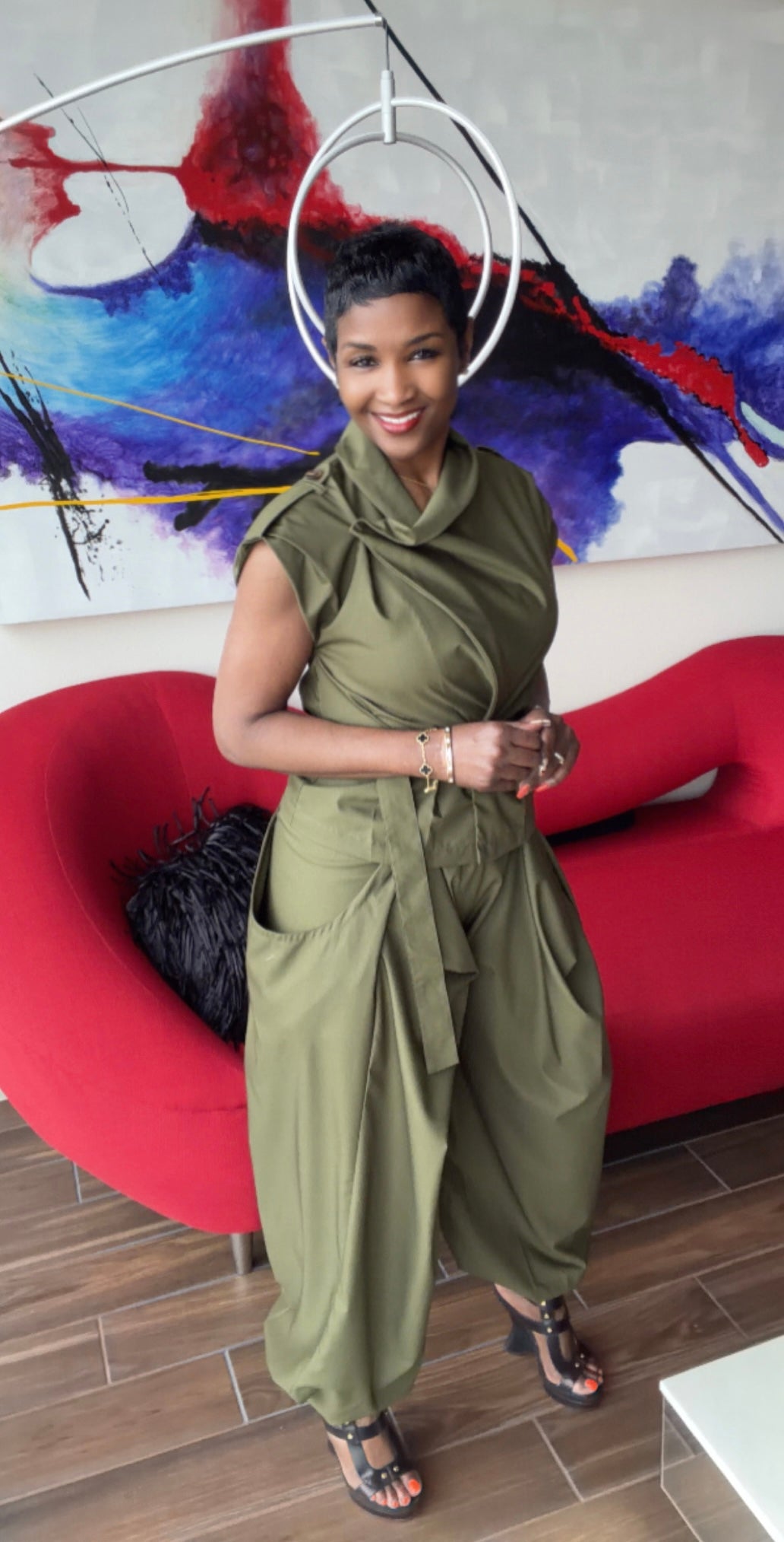 Safari Draped Olive Pants Set