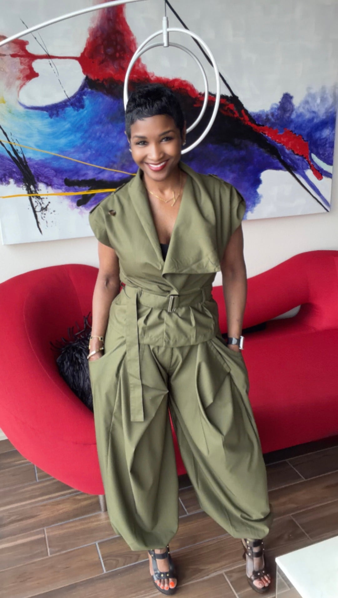 Safari Draped Olive Pants Set