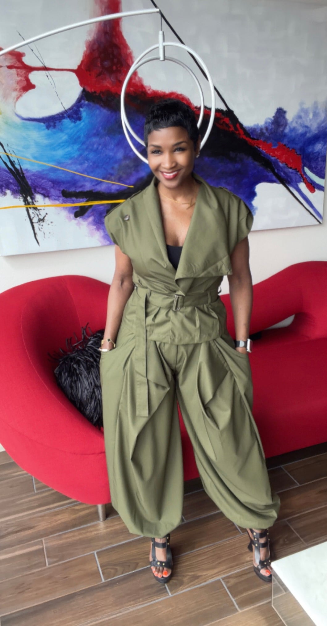 Safari Draped Olive Pants Set