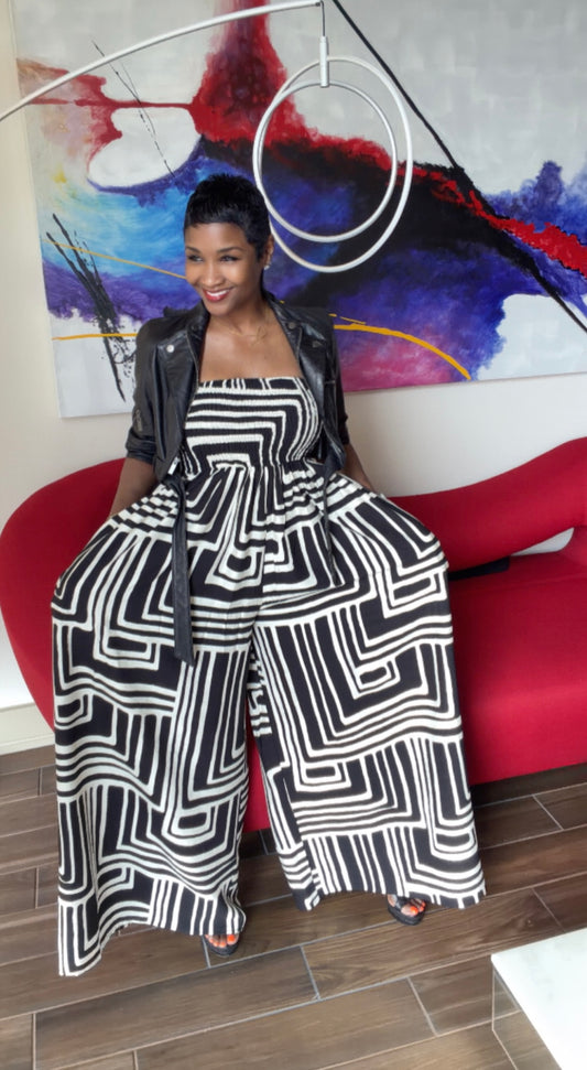 Deep In Lines Black & White Jumpsuit