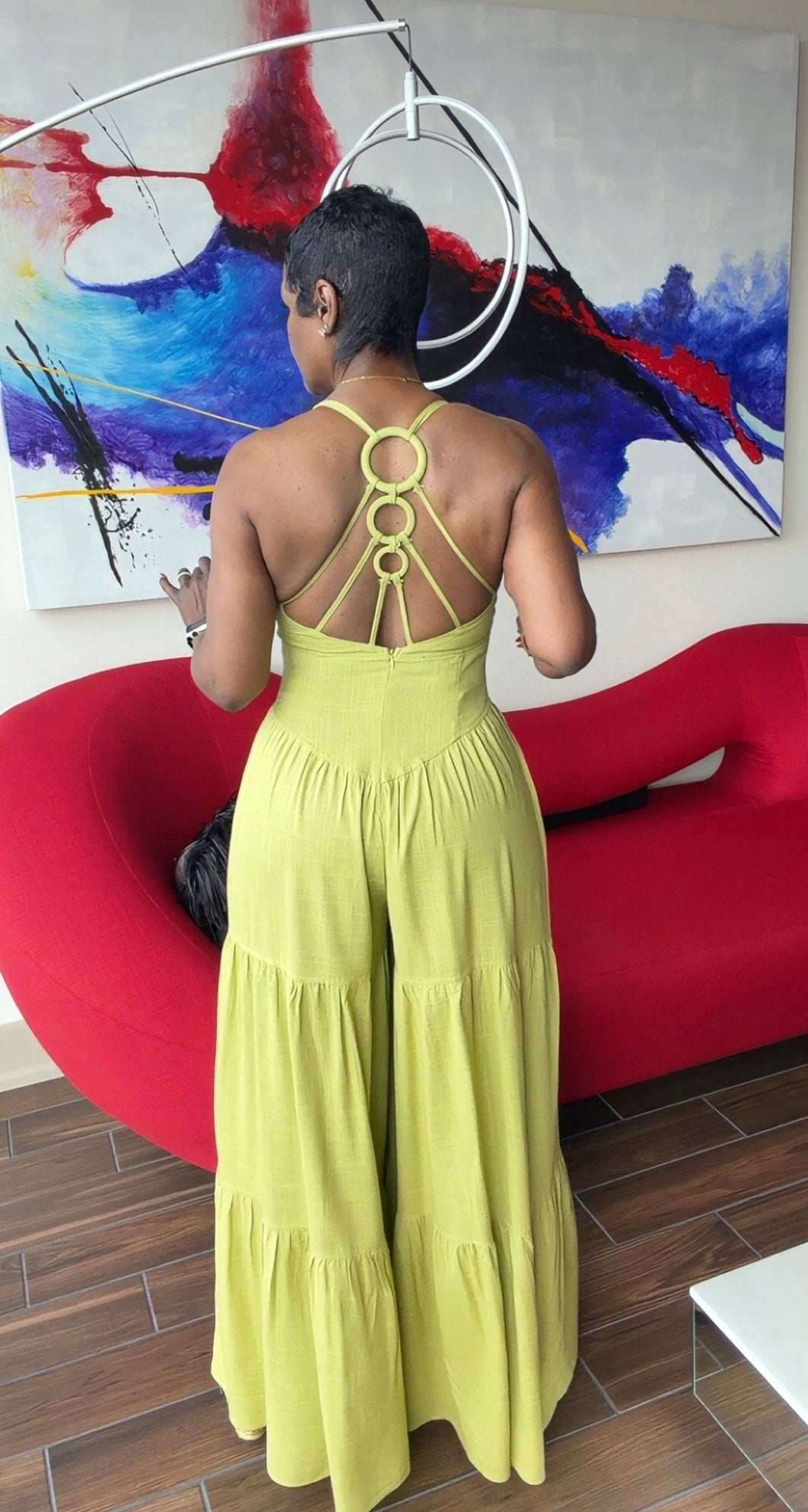 A Soft Lime Linen Jumpsuit