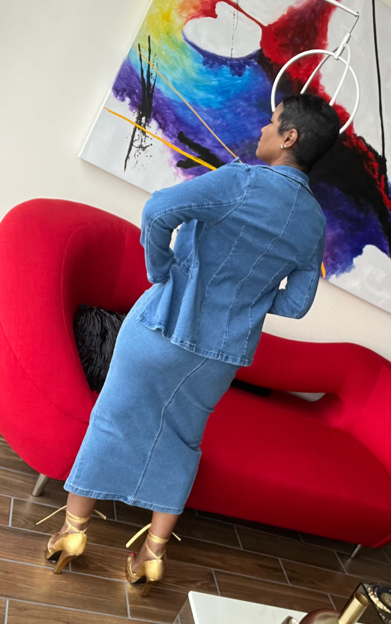 Styled in Denim Skirt Suit