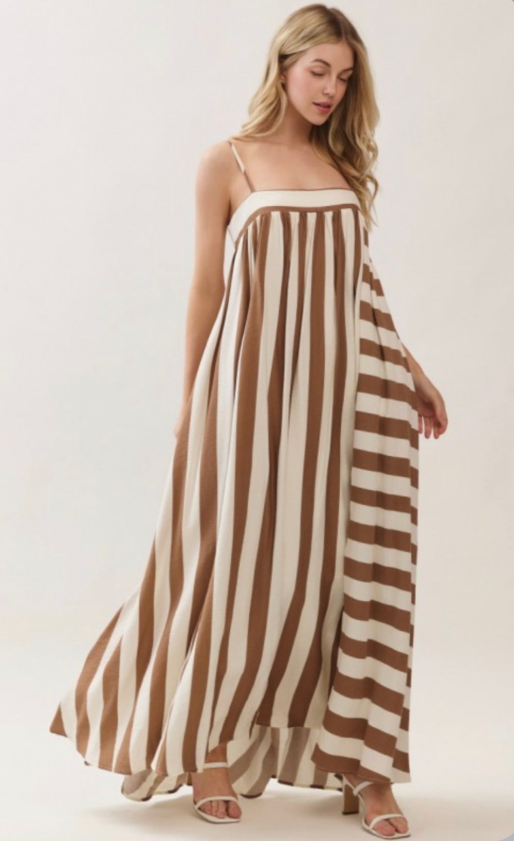 Mocha Stripe Printed Maxi
