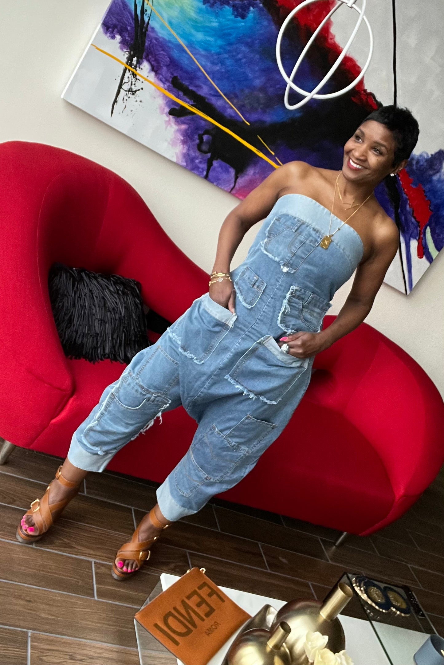 PLUS SIZE  Denim Patchwork Jumpsuit