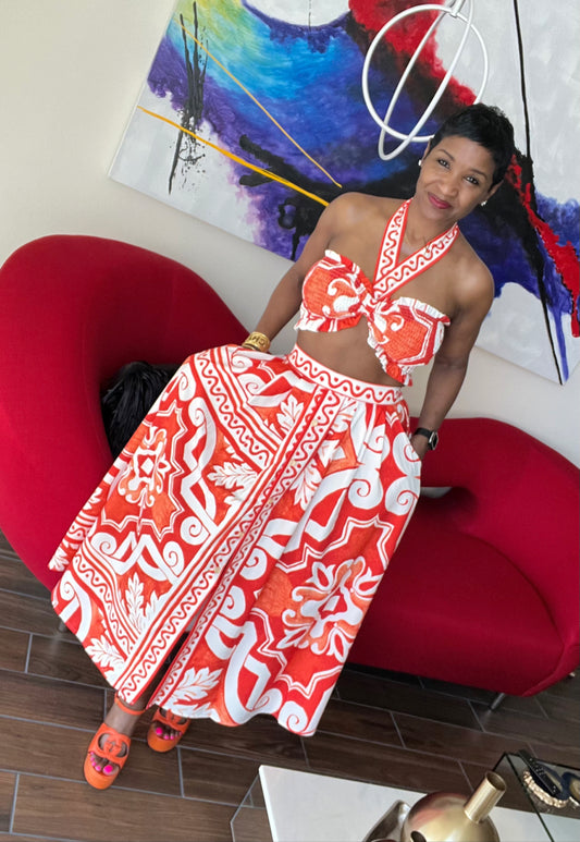 Orange Flower Garden Skirt set