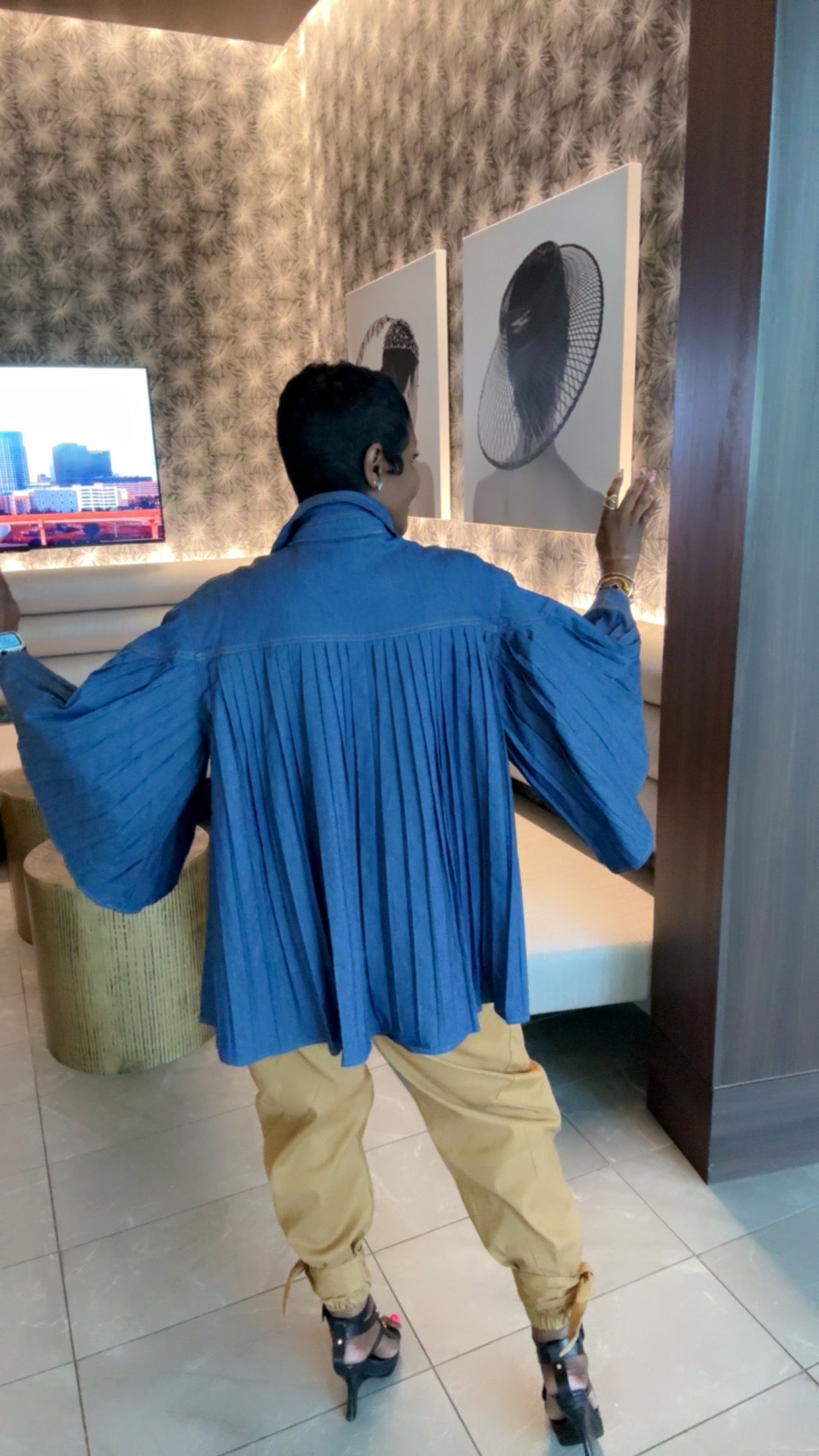 Pleaded Denim Swing Top