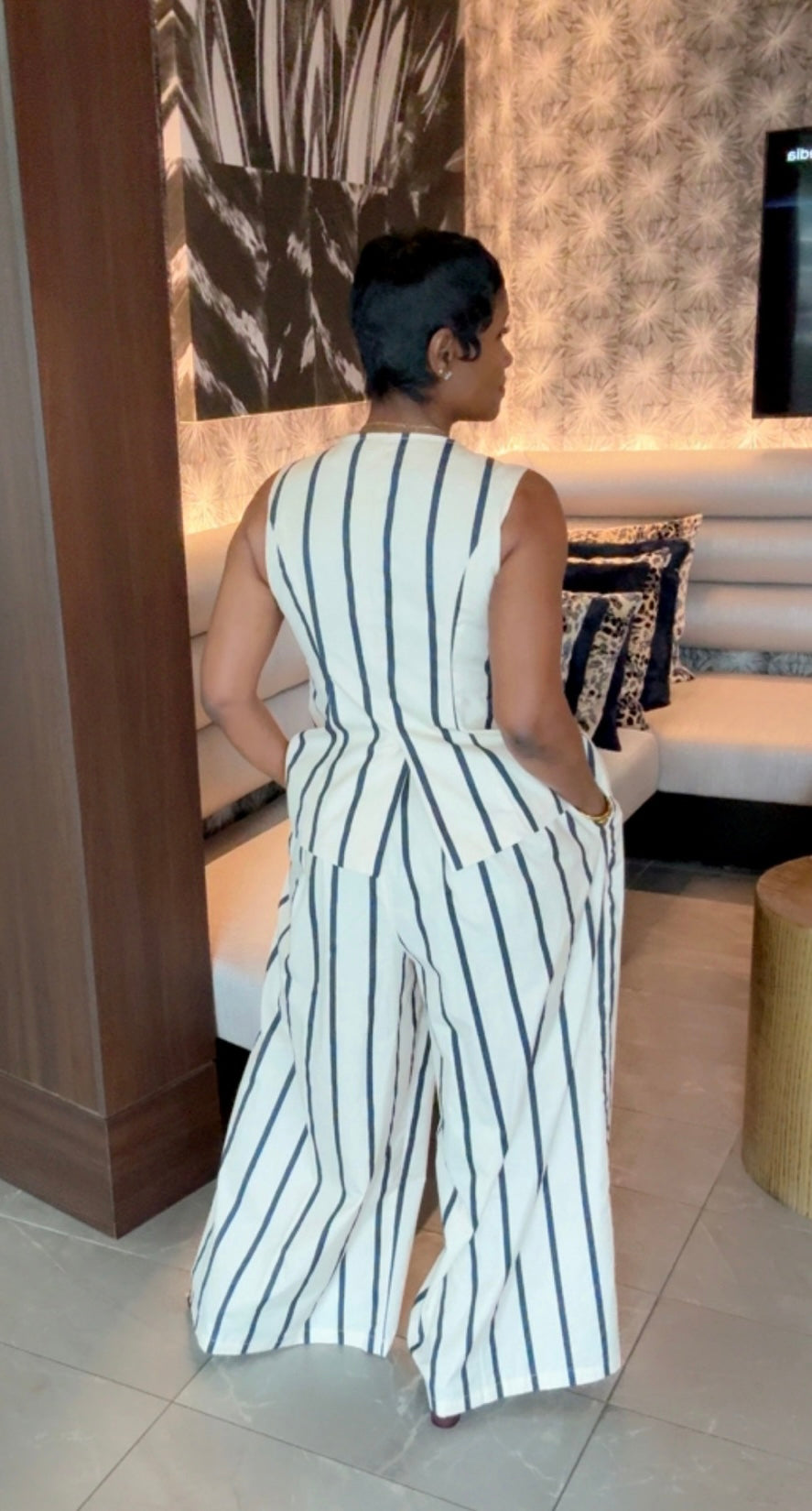 Cream and Navy Stripe Set